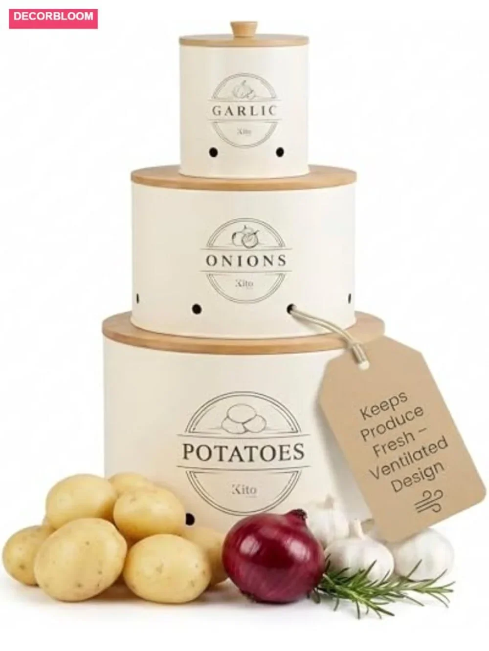 Stackable Steel Canisters with Wooden Bamboo Lids, Food Storage for Kitchen